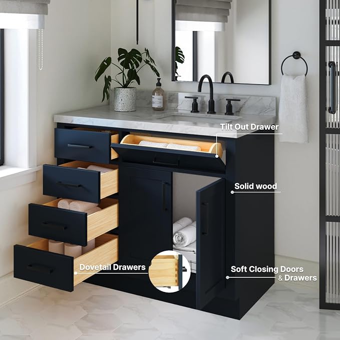 ARIEL Hepburn 43 Inch Single Bathroom Vanity in Midnight Blue, 1.5 Edge Italian - Image 3