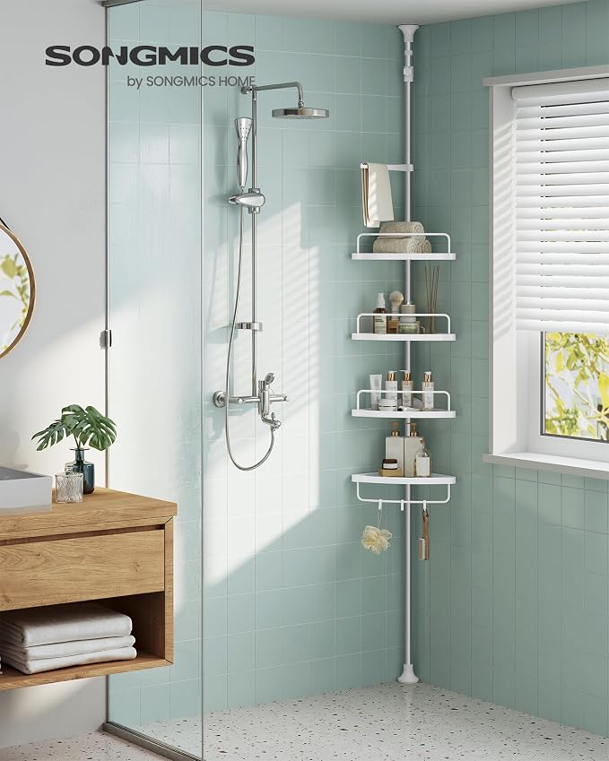 SONGMICS Corner Shower Caddy Tension Pole, 4-Tier Rust-Resistant Shower - Image 3