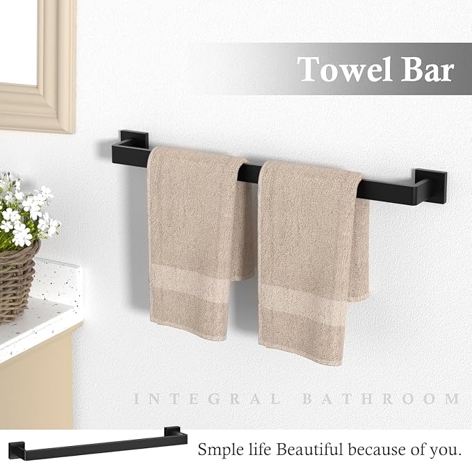 15-Piece Matte Black Bathroom Accessories Set – 23.6" Towel Bar, Towel Ring - Image 3