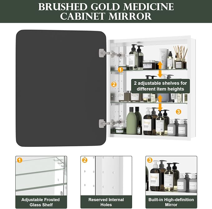 WallBeyond Bathroom 22x28 Inch Black Recessed Medicine Cabinet - Image 3