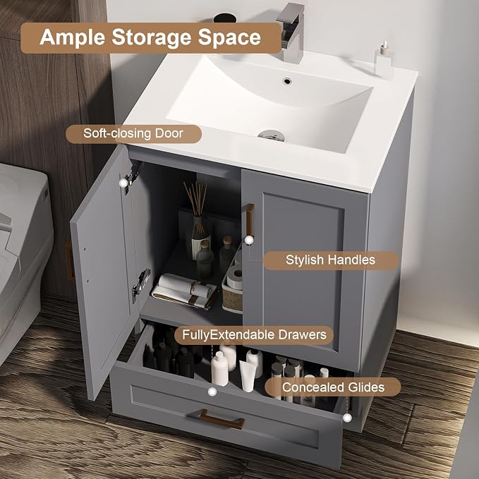 30 inch Bathroom Vanity with Sink, Modern White Vanity - Image 5