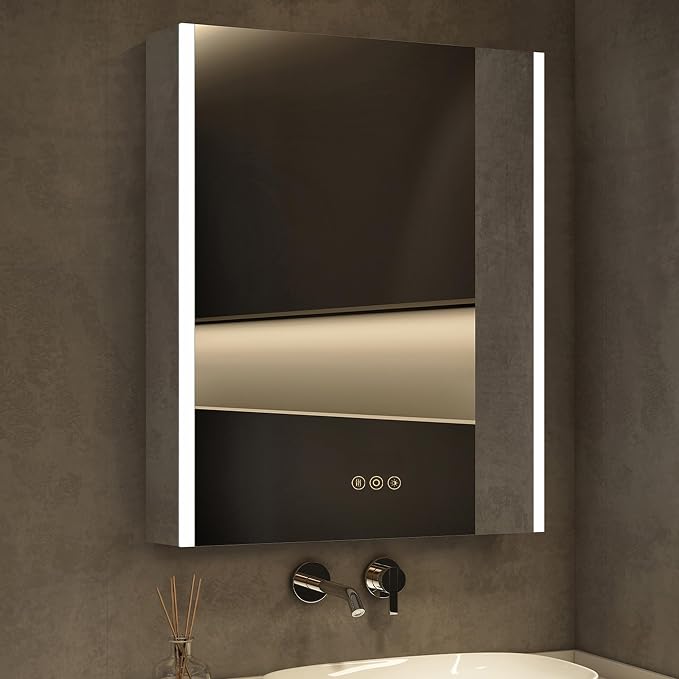 Medicine Cabinet with LED Lights and Mirror, 24 x 30 Inch Surface or Recessed by HBEZON