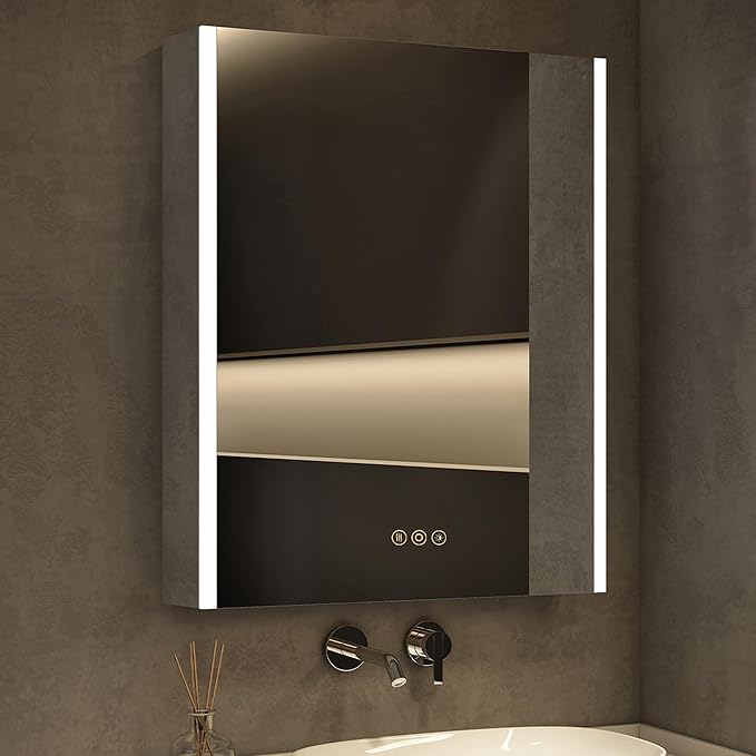 Medicine Cabinet with LED Lights and Mirror, 24 x 36 Inch Surface or Recessed by HBEZON