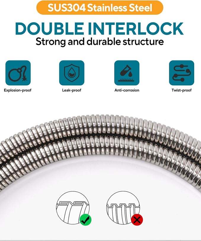 79 Inch Shower Hose, Flexible Stainless Steel Handheld Replacement Shower Hose - Image 5