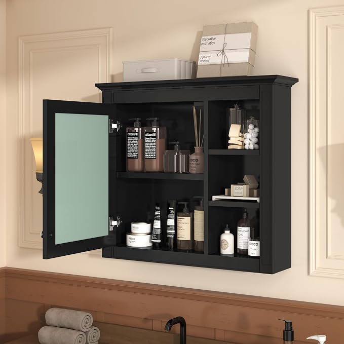 30'' x 28'' Black Medicine Cabinet, Wall Mounted Bathroom Storage Cabinet - Image 8