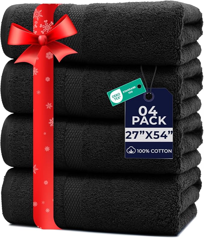DAN RIVER Bath Towels Set of 4, 27 x 54 Inches, 100% Cotton, Larger & Lighter by DanRiver