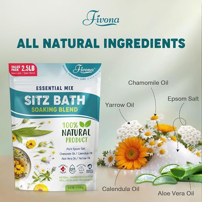 Hemorrhoid Treatment 40oz, Fivona Sitz Bath Salts, Postpartum Soaking Blend - Image 4