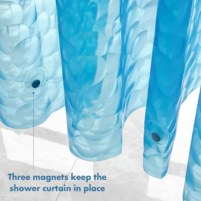 WELTRXE EVA 8G Shower Curtain Liner, 72x72 Inch 3D Clear Blue Bubble Heavy Duty - Image 3
