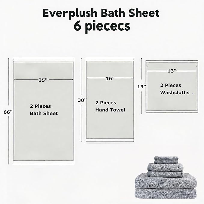 Everplush Diamond Collection 6-Piece Bath Sheet Towel Set, Soft Plush Jacquard - Image 3