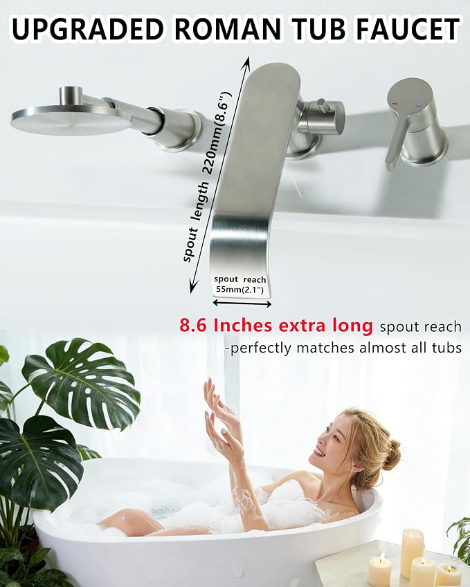 Roman Tub Faucet with Hand Shower, Deck Mount Bathtub Filler Faucet with Sprayer - Image 2