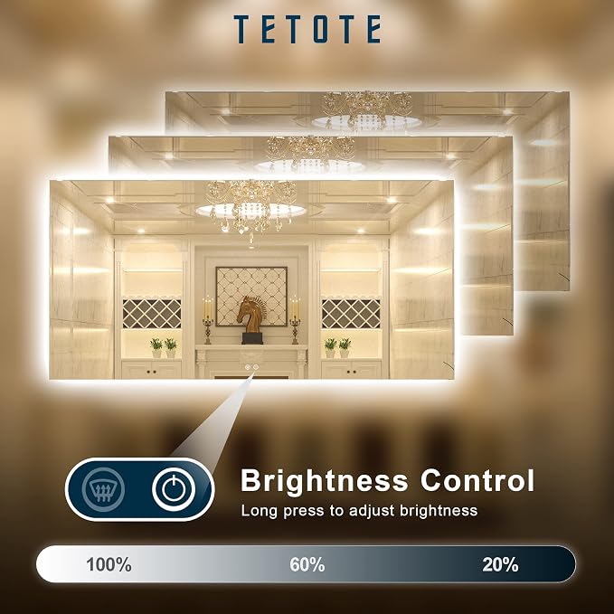TETOTE 72 x 36 Inch LED Bathroom Mirror Backlit, Vanity Mirror - Image 2