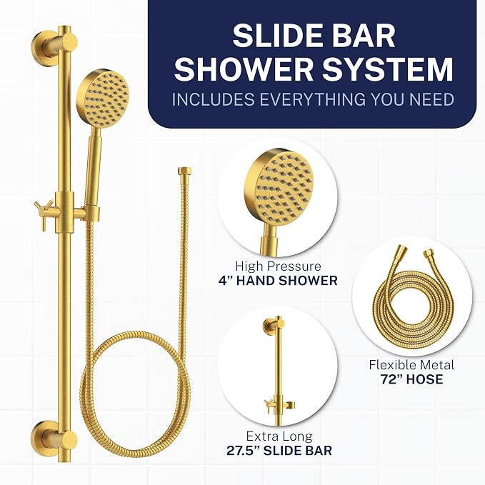 HammerHead Showers® Solid Metal 27.5 Inch Shower Slide Bar Set and Handheld - Image 3