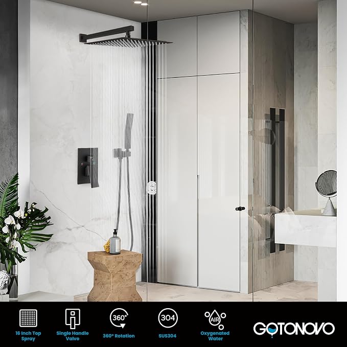 gotonovo Rainfall Bathroom Shower System Rain Shower Head and Handle Set Wall - Image 8