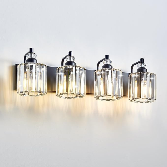 4-Light Black Bathroom Light Fixtures Over Mirror Modern Vanity Lights Crystal by Zqoyn