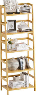 Ladder Shelf, 5-Tier Bookshelf, All Bamboo Heavy Duty Bookcase, Freestanding by VOVALACraftingDreamHomes