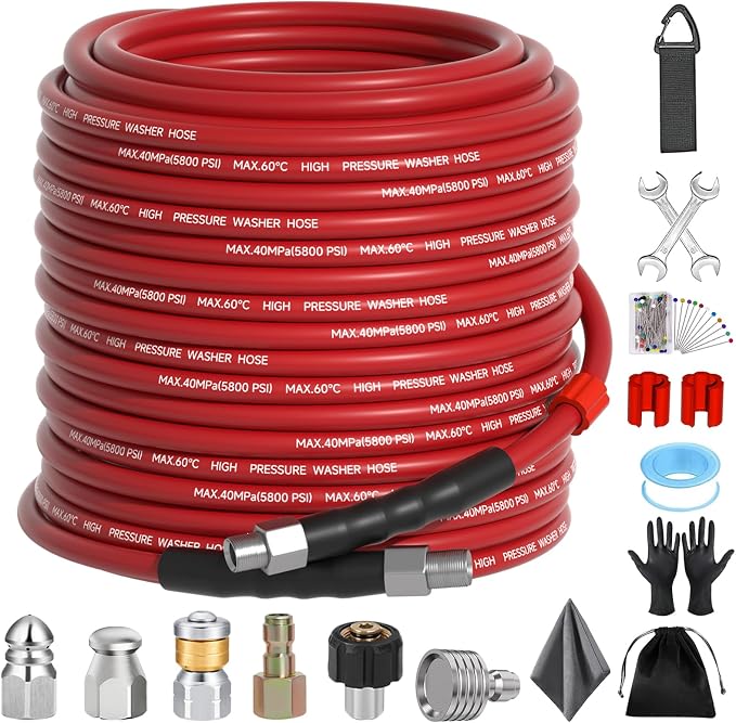 Sewer Jetter Kit 100FT for Pressure Washer, 5800 PSI Drain Cleaner Hose 1/4 by Unknown