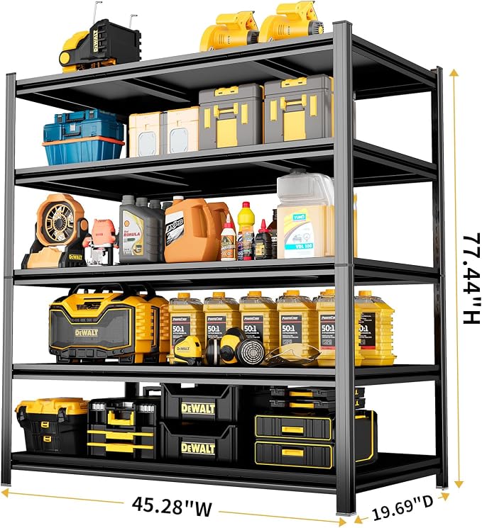 77.5"H*45"W Five-Shelf Metal Garage Shelving Unit Adjustable Storage Shelves - Image 3