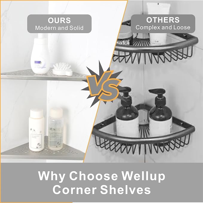 Brushed Nickel 10’’ Corner Shower Shelf Bathroom Shower Shelves, 2 Pack - Image 7