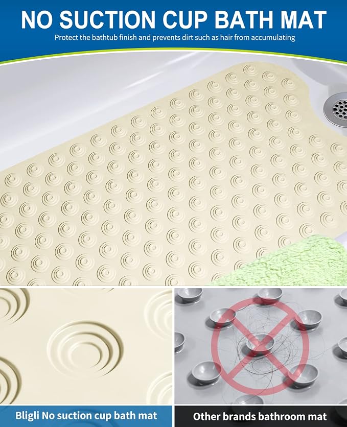 Bligli Bathtub Mat Non-Slip Without Suction Cups, 39x16inch Extra Long Bath Mats - Image 5