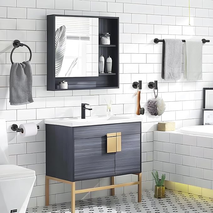 Lairuier 5 Pieces Matte Black Bathroom Accessories Set, 23.6 Inch Bath Towel - Image 6