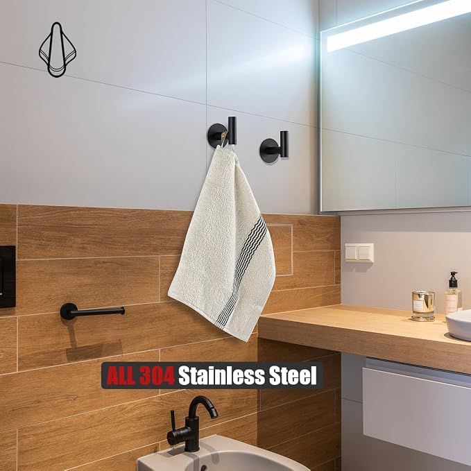 JQK Self Adhesive Towel Hook Black, No Drill Stick on Coat Robe Clothes Wall - Image 5