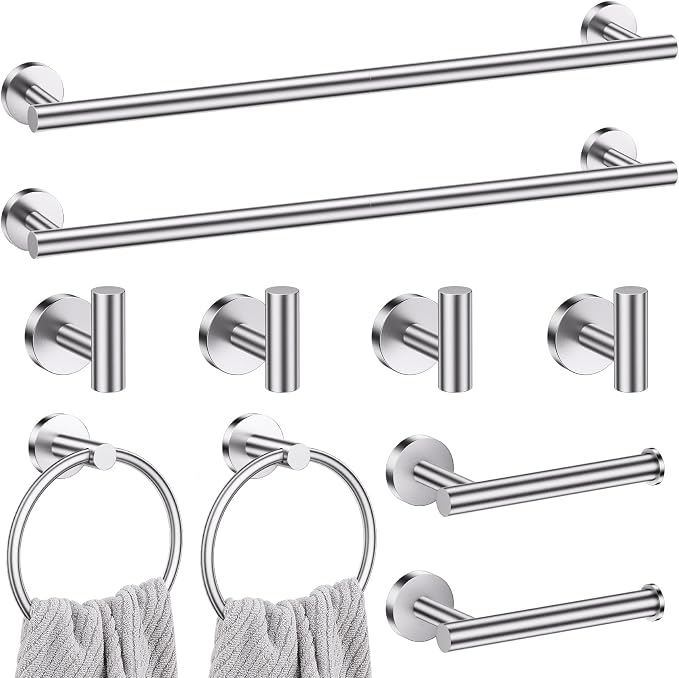 Lairuier Brushed Nickel Bathroom Hardware Set, 10-Piece Towel Bar Set SUS304 by LairuierBathroomHardwareSet