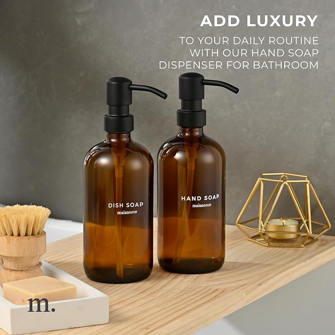 MaisoNovo Soap Dispenser 2-Piece Set | 16.9oz Amber Bottles - Image 3