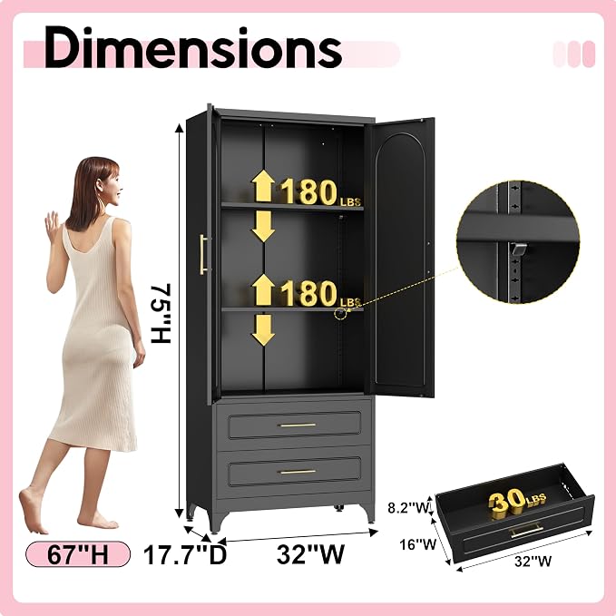 Pantry Kitchen Cabinet with Drawer, Metal Storage Cabinets with Doors and - Image 3