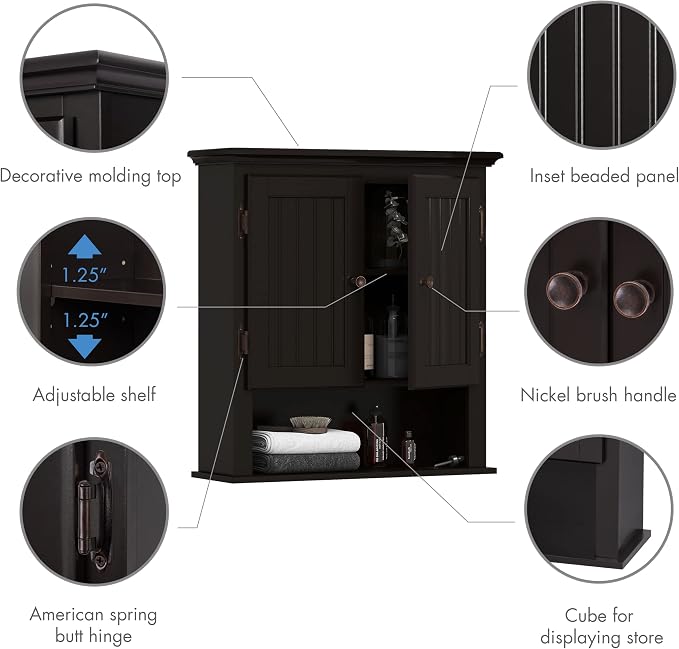 UTEX Bathroom Cabinet Wall Mounted, Wood Hanging Cabinet, Wall Cabinets - Image 5