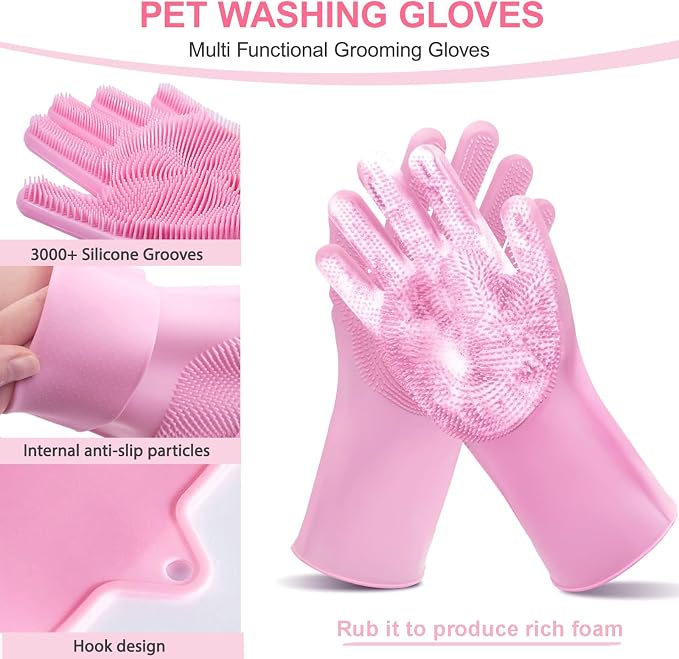 6PCS Pink Dog Washing Kit with Dog Brush, Shampoo Brush, Bath Scrubber - Image 5