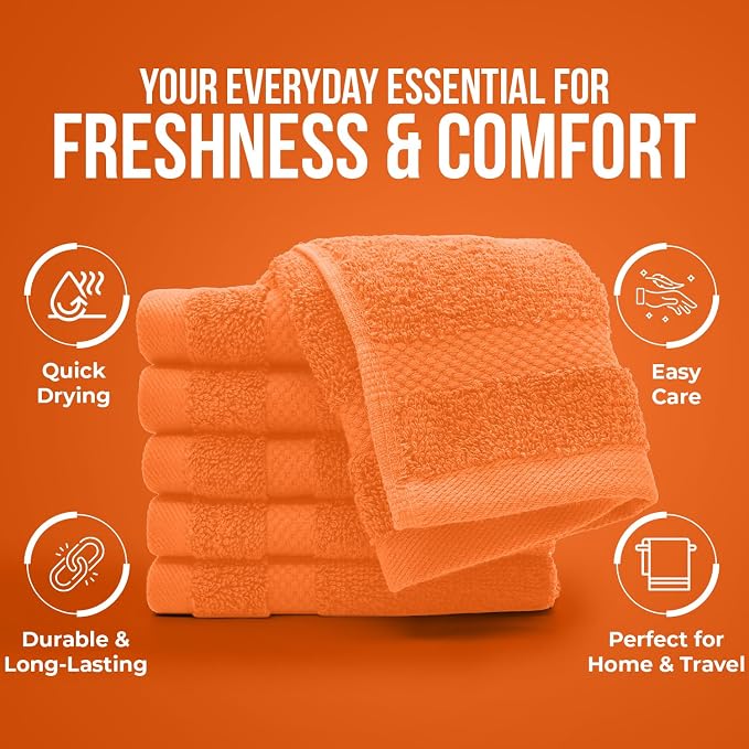 DAN RIVER 12-Pack Premium 100% Cotton Orange Face Towels – Reusable Face Towel - Image 7
