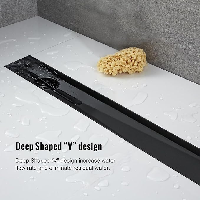 Offset Linear Shower Drain, Matte Black Shower Drain 32 inch - Image 6