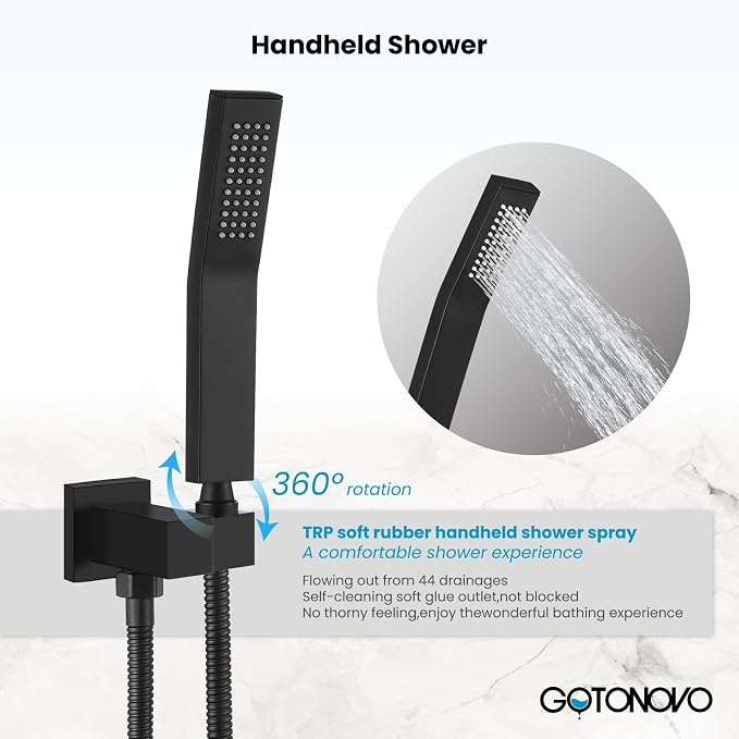 gotonovo Rainfall Bathroom Shower System Rain Shower Head and Handle Set Wall - Image 4
