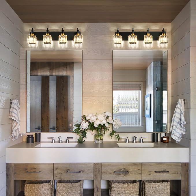 Gold Black Crystal Bathroom Lighting Fixtures, 4 Light Brass Modern Crystal - Image 6