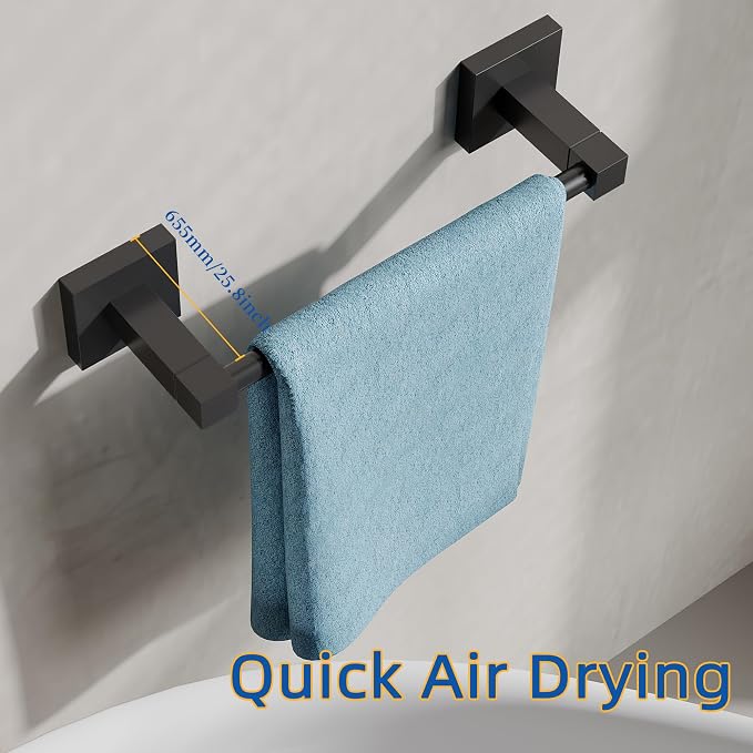 RUACQ Hand Towel Holder, 9-inch Hand Towel Bar, Square Base Towel Ring - Image 4