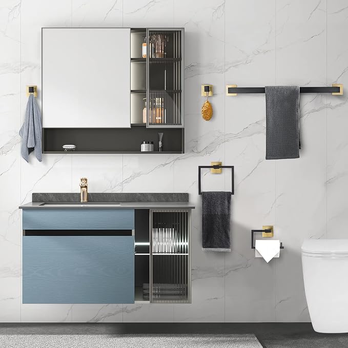 YACVCL 5 Pieces Bathroom Hardware Set, 23.6 inch Towel Bar Hand Towel Holder - Image 6