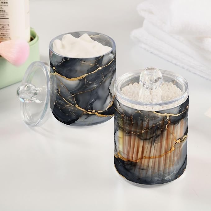 MNSRUU 4 Pack Qtip Holder Organizer Dispenser Abstract Black White Gold Marble - Image 4
