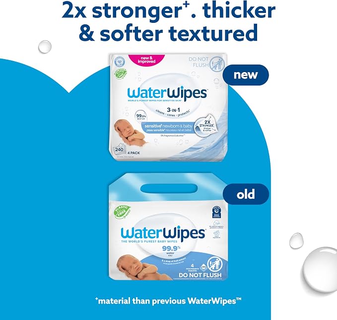 WaterWipes Sensitive+ Newborn & Baby Wipes, 3-In-1 Cleans, 99.9% Water - Image 3