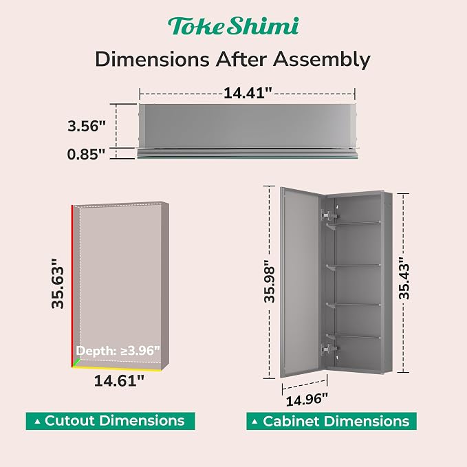 TokeShimi 15 x 36 Farmhouse Medicine Cabinet Recessed or Surface Mount Aluminum - Image 2