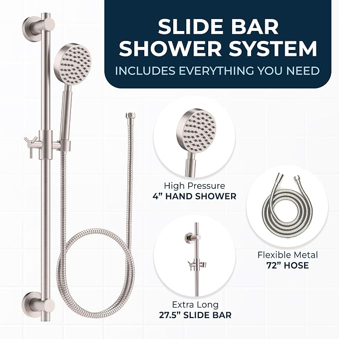 HammerHead Showers® Solid Metal 27.5 Inch Shower Slide Bar Set and Handheld - Image 3