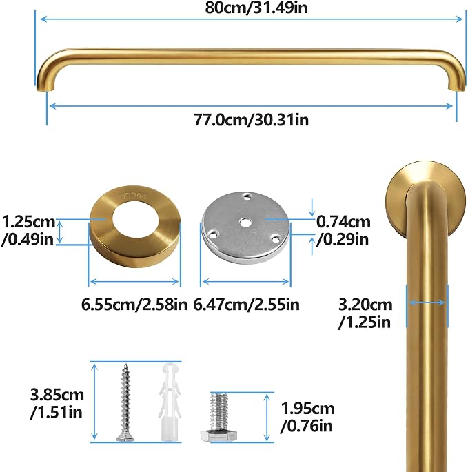 Shower Grab Bar, 2 Pack 32 Inch Gold Bathroom Safety Bar, 1.25" Diameter 304 - Image 2