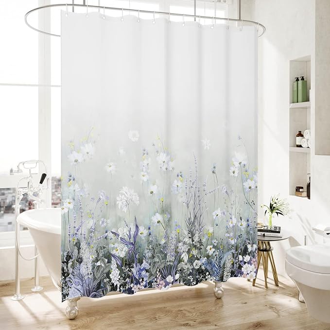 Bohemian Shower Curtain, Boho Floral Print Water Repellent Polyester Fabric - Image 2
