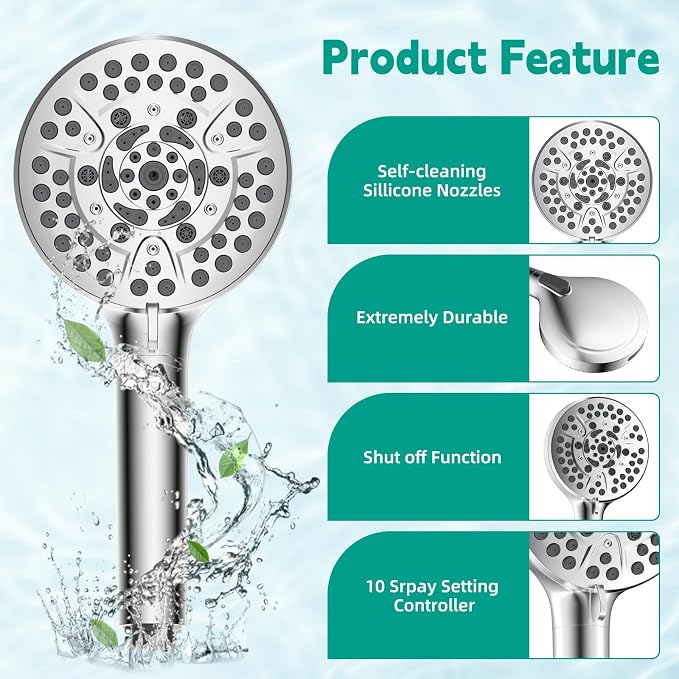 Hibbent cUPC Certified High Pressure 10-mode Shower Head, Handheld Showerhead - Image 5