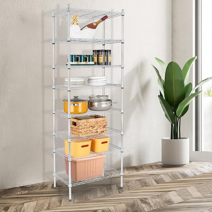 8 Tier Storage Racks Shelving, Heavy Steel Pantry Shelves, Adjustable Wire - Image 2