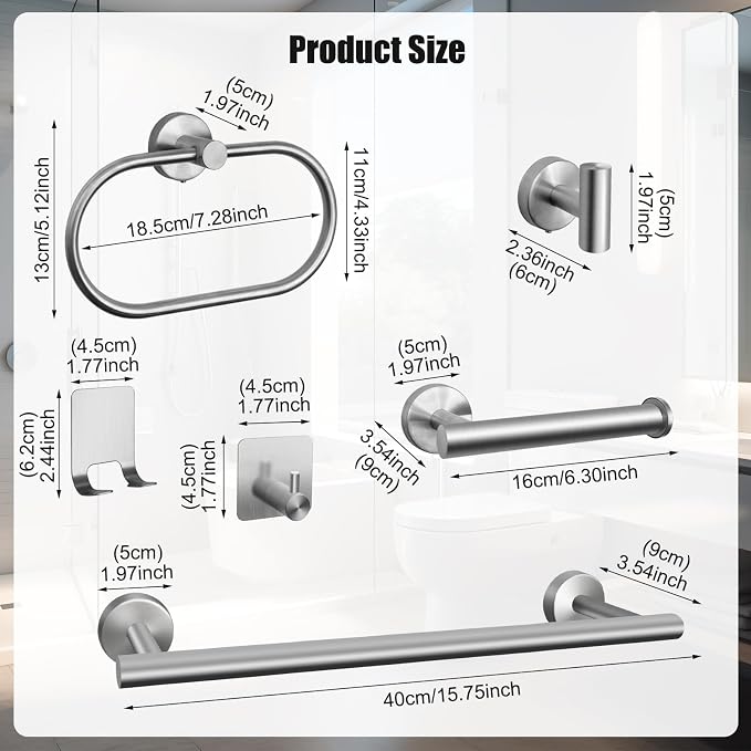 7 PCS Bathroom Hardware Set, Brushed Nickel Stainless Steel Bathroom Tower Rack - Image 2
