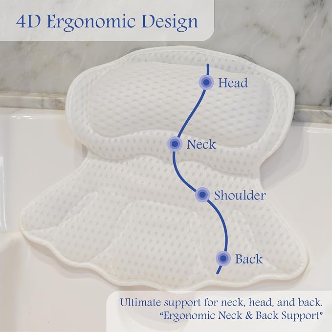 Bath Pillows for Tub, Bathtub Pillow Gift Set: 4D Air Mesh Cushion for Head & - Image 5