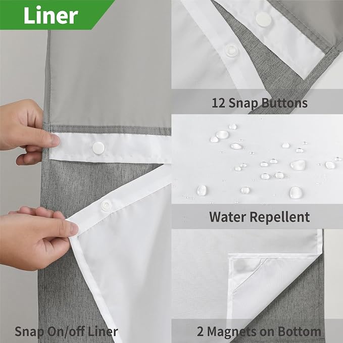 Long No Hooks Needed Linen Textured Shower Curtain - Image 5