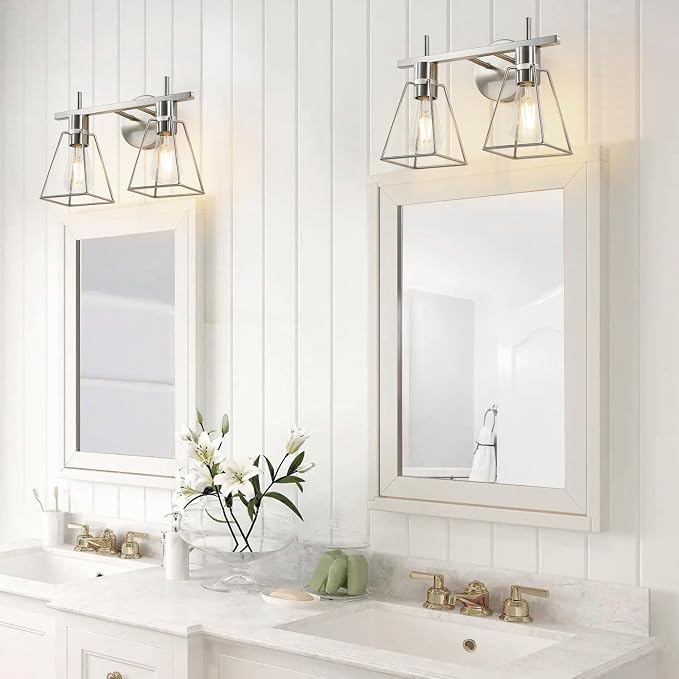 Industrial Bathroom Vanity Lights: 2 Light Silver Brushed Nickel Vintage Metal - Image 3