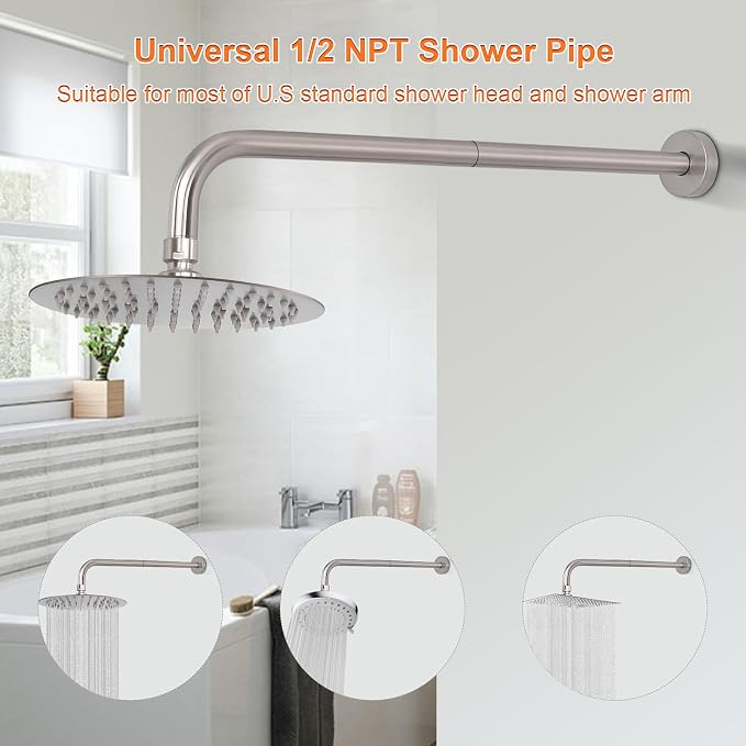 HarJue Shower Arm with Flange and Teflon Tape, Wall Mounted Shower Pipe 304 - Image 3