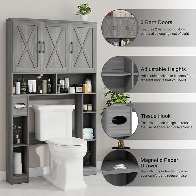 Over The Toilet Storage Cabinet, Farmhouse Toilet Cabinet Rack - Image 3